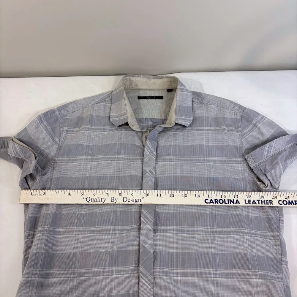 7 Diamonds Mens Grey White Plaid Preppy Button Down Shirt‎ Size M Summer Vibes